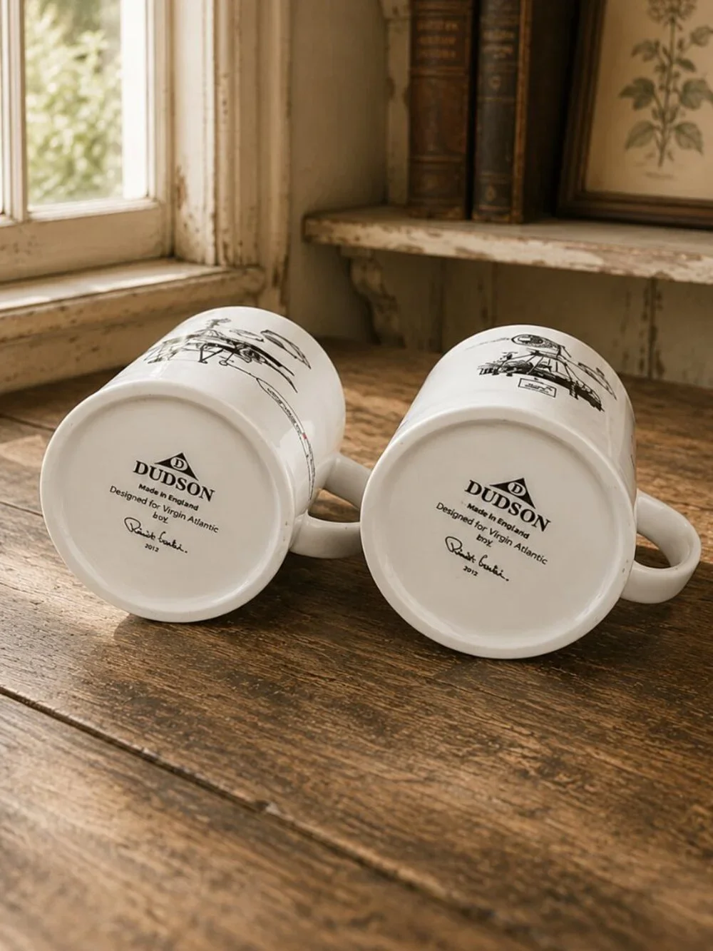 2 Rare Vintage Dudson Limited Edition Virgin Atlantic Mugs by Robert Welch
